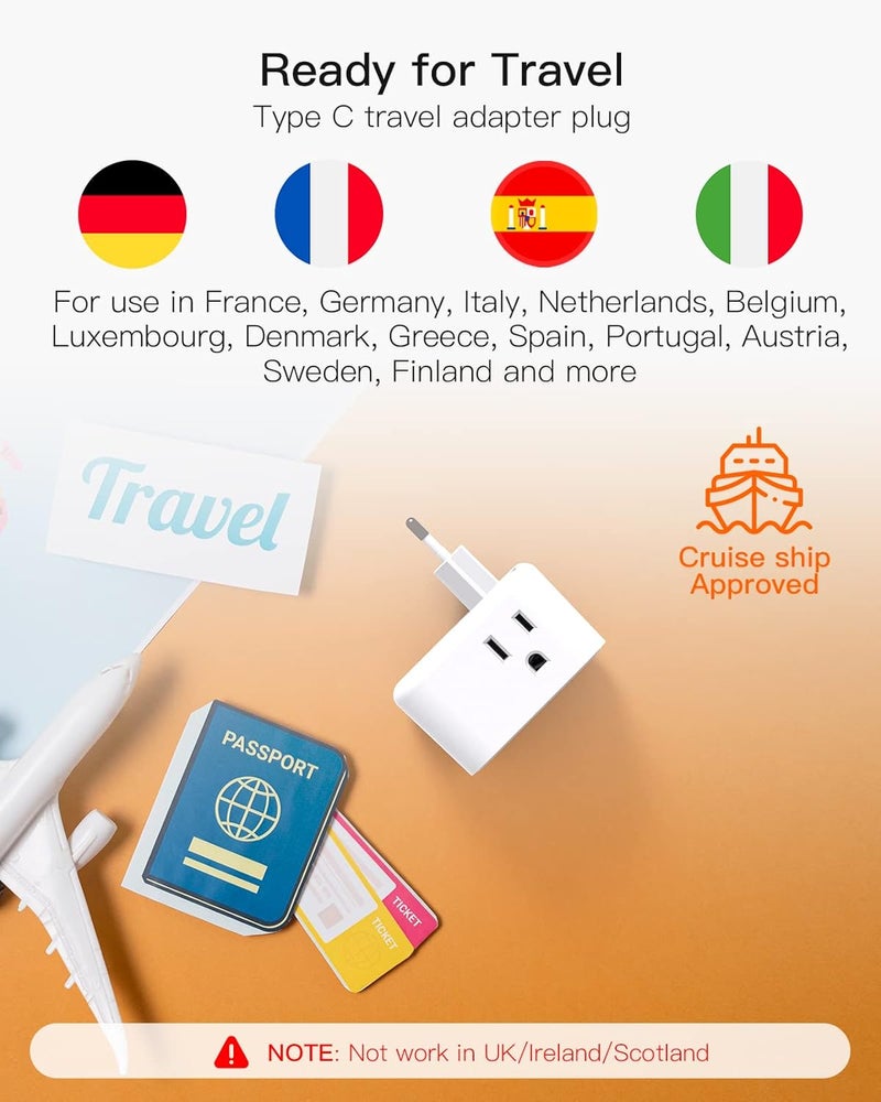 BESHON 【2-Pack】 European Travel Plug Adapter, International Power Plug Adapter with 3 Outlets 3 USB Ports(2 USB C), Type C Plug Adapter Travel Essentials to Most Europe Spain Italy France Germany - Image 5